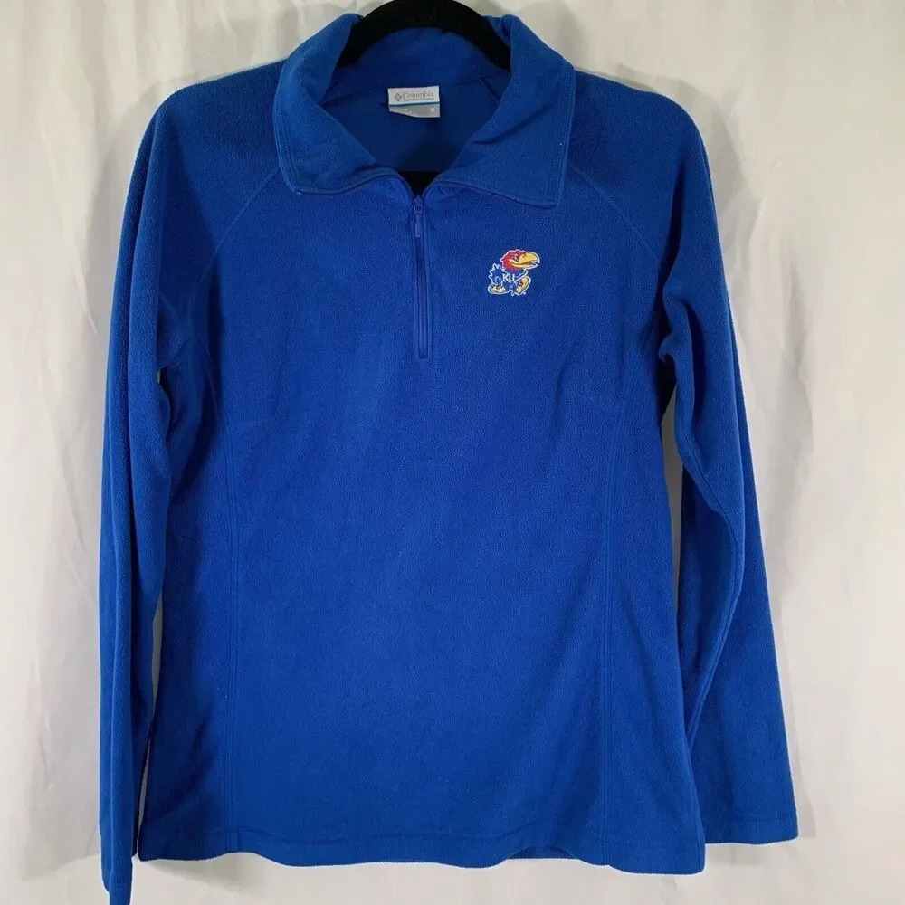 Kansas Jayhawks Columbia Jacket Women's Medium Blue 1/4 Zip Fleece Pullover